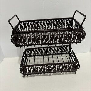 Metal Wire Two-Tier Rack Brown Fruit Vegetable Basket Stand Handles 11.5" x 10"